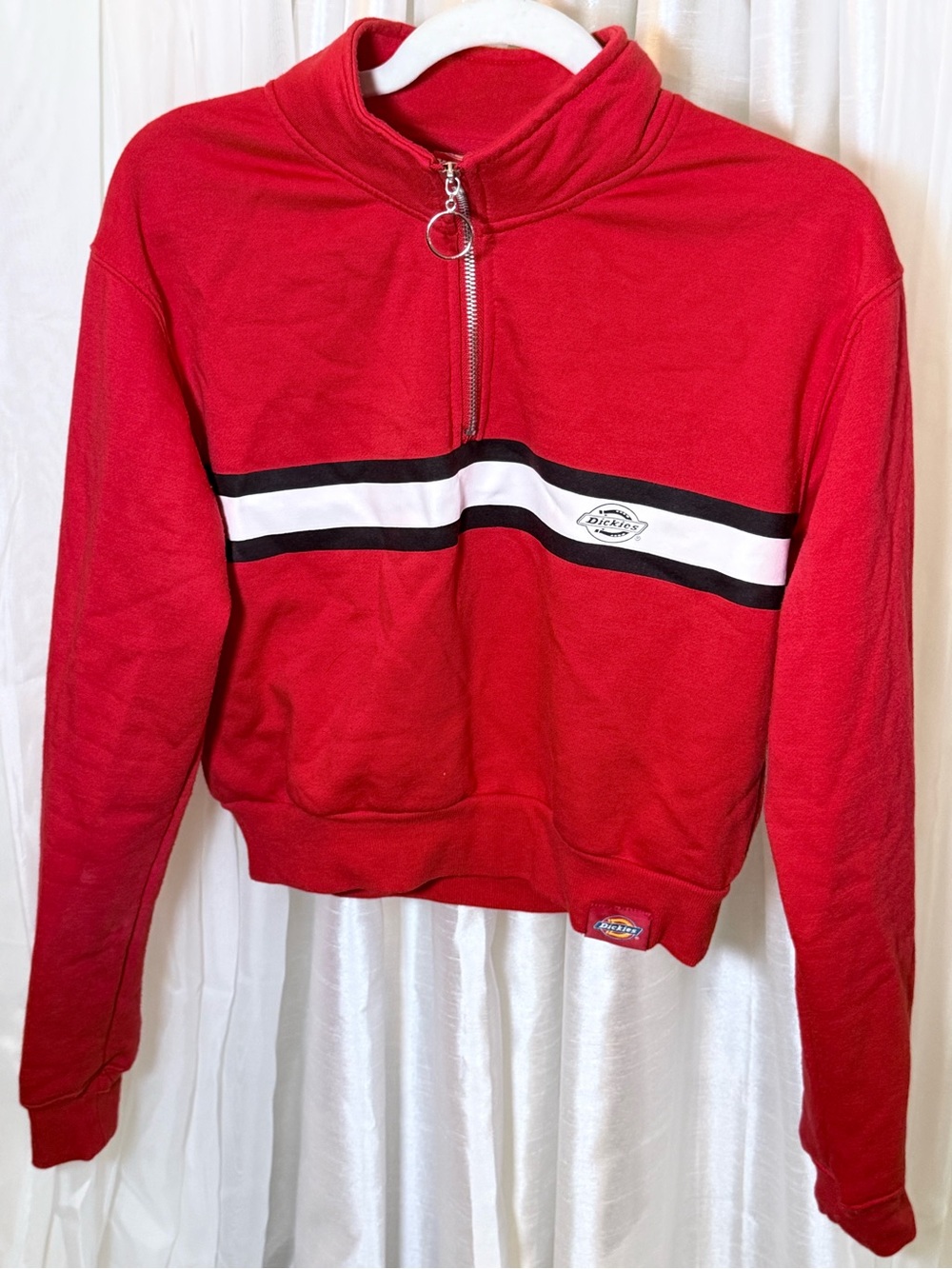 Dickies Red Half-Zip Sweater with Black & White Stripe